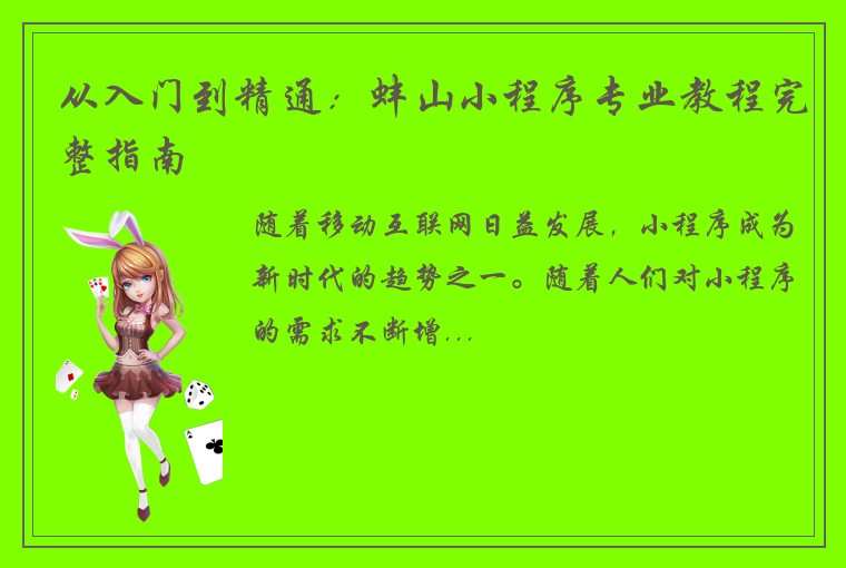 从入门到精通：蚌山小程序专业教程完整指南