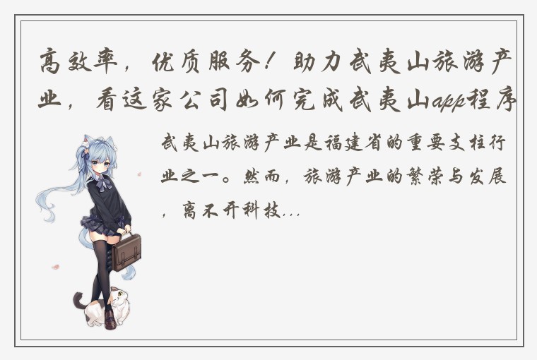 高效率，优质服务！助力武夷山旅游产业，看这家公司如何完成武夷山app程序外包