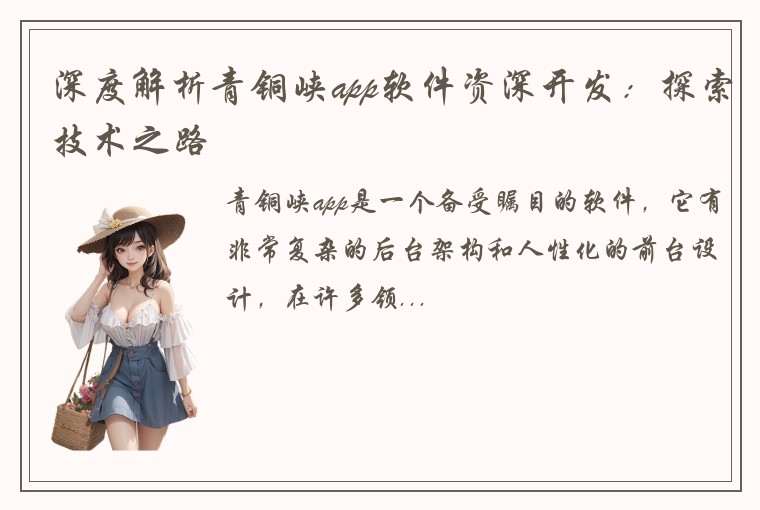 深度解析青铜峡app软件资深开发：探索技术之路