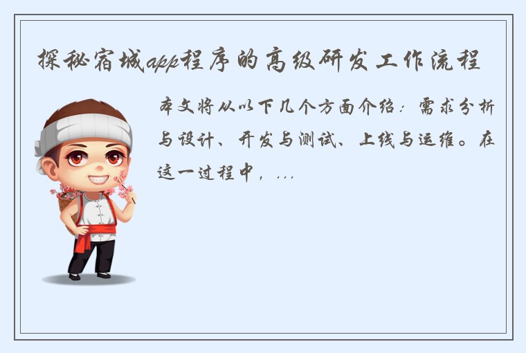 探秘宿城app程序的高级研发工作流程