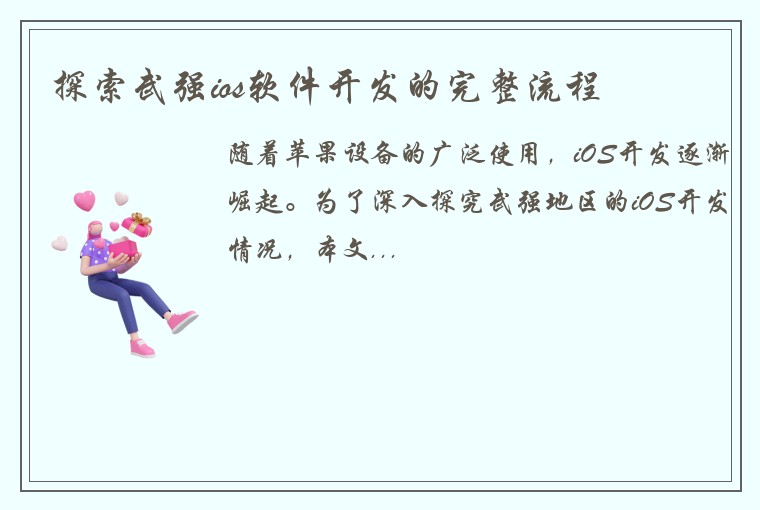 探索武强ios软件开发的完整流程