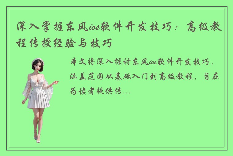 深入掌握东风ios软件开发技巧：高级教程传授经验与技巧