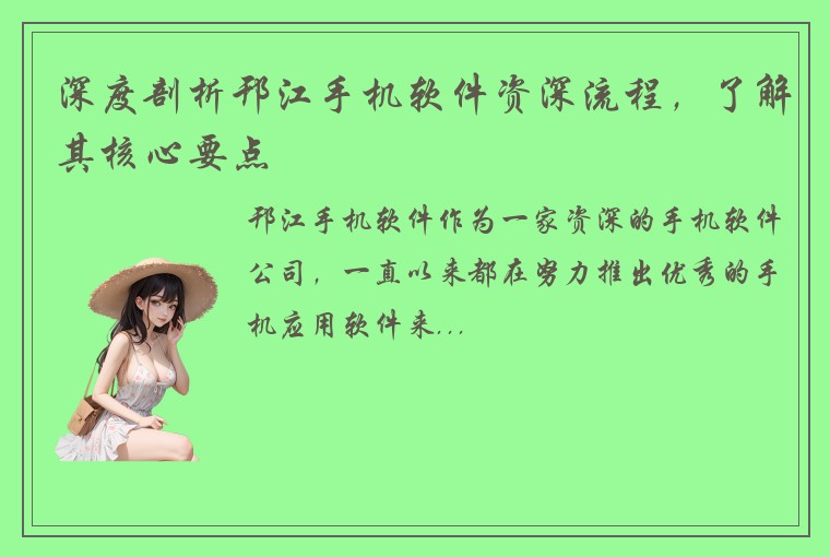 深度剖析邗江手机软件资深流程，了解其核心要点