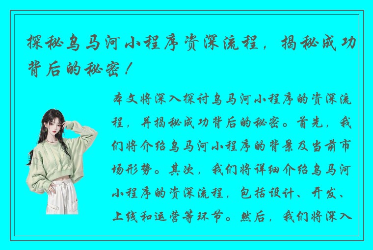探秘乌马河小程序资深流程，揭秘成功背后的秘密！