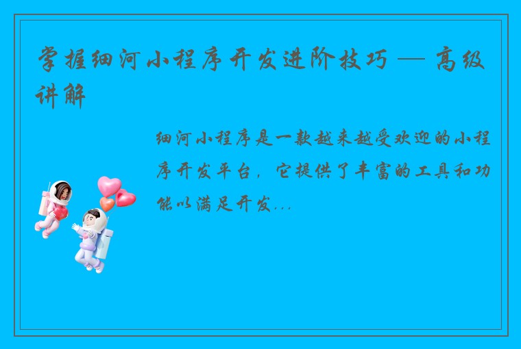 掌握细河小程序开发进阶技巧 — 高级讲解