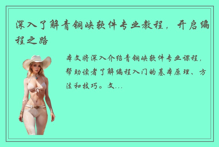 深入了解青铜峡软件专业教程，开启编程之路