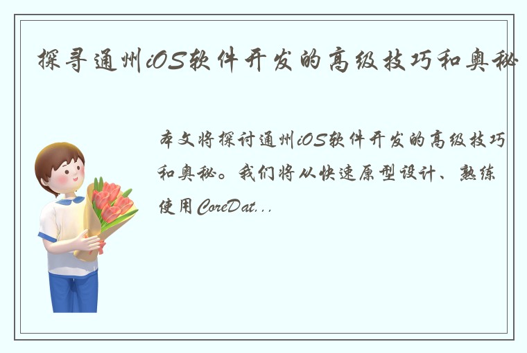 探寻通州iOS软件开发的高级技巧和奥秘