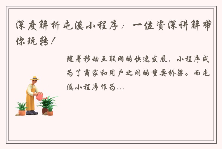 深度解析屯溪小程序：一位资深讲解带你玩转！