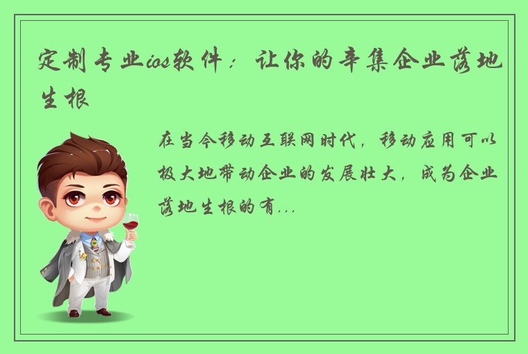 定制专业ios软件：让你的辛集企业落地生根
