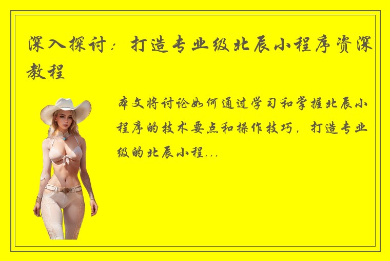 深入探讨：打造专业级北辰小程序资深教程