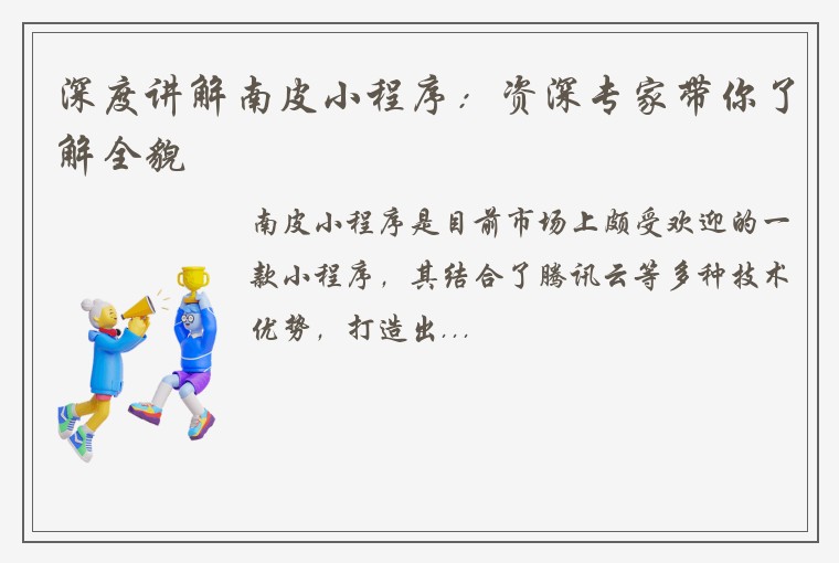 深度讲解南皮小程序：资深专家带你了解全貌