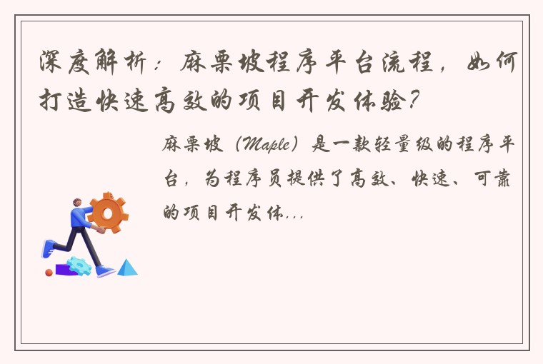 深度解析：麻栗坡程序平台流程，如何打造快速高效的项目开发体验？