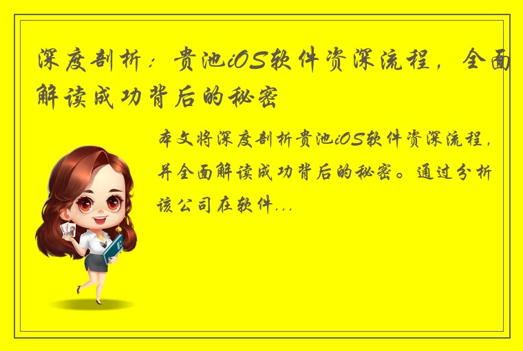深度剖析：贵池iOS软件资深流程，全面解读成功背后的秘密