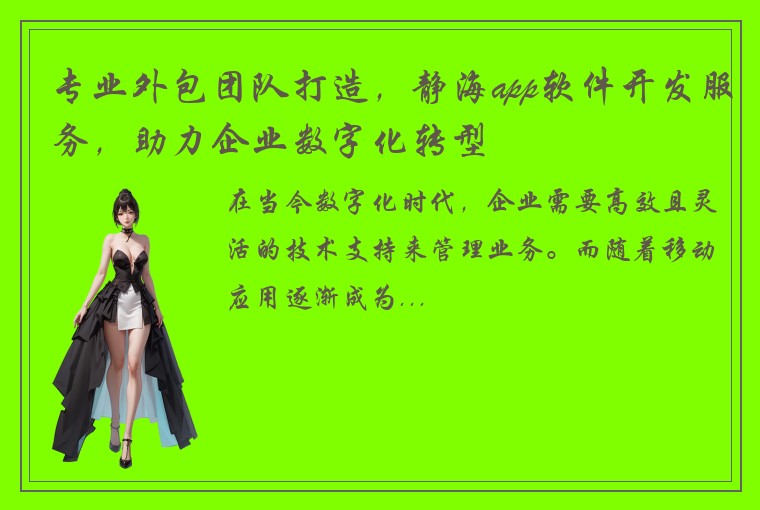 专业外包团队打造，静海app软件开发服务，助力企业数字化转型