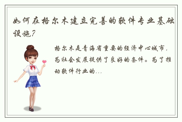 如何在格尔木建立完善的软件专业基础设施？