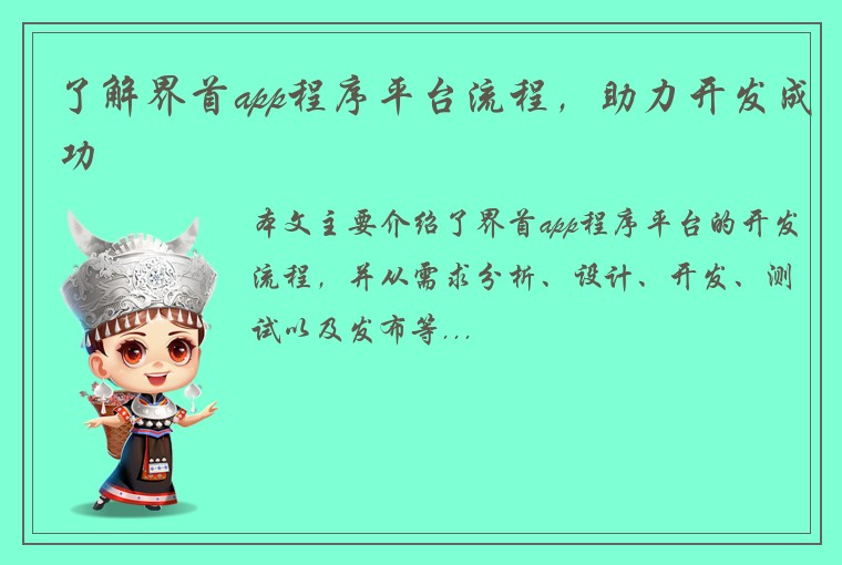 了解界首app程序平台流程，助力开发成功