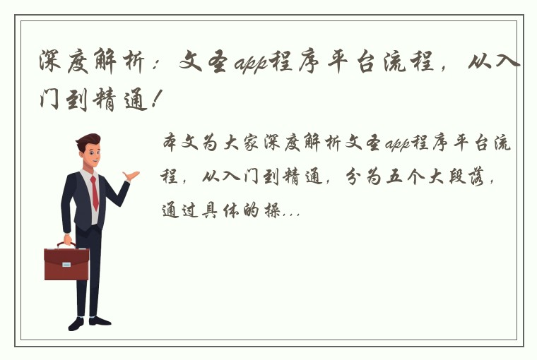 深度解析：文圣app程序平台流程，从入门到精通！