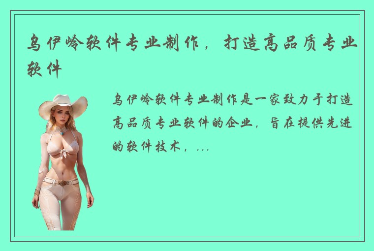 乌伊岭软件专业制作，打造高品质专业软件