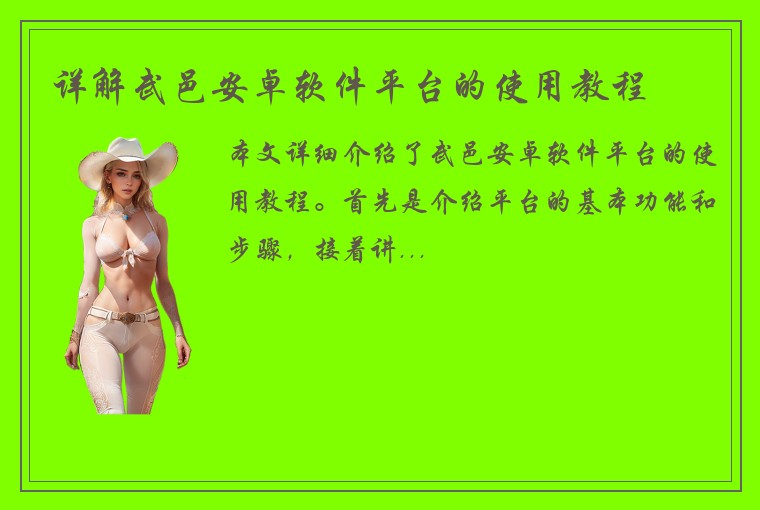详解武邑安卓软件平台的使用教程