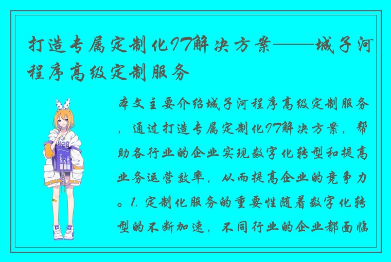 打造专属定制化IT解决方案——城子河程序高级定制服务