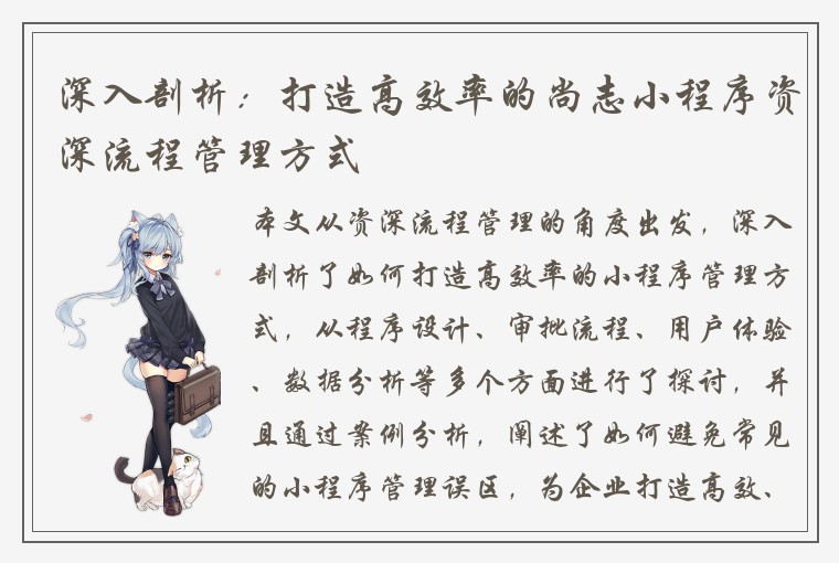 深入剖析：打造高效率的尚志小程序资深流程管理方式